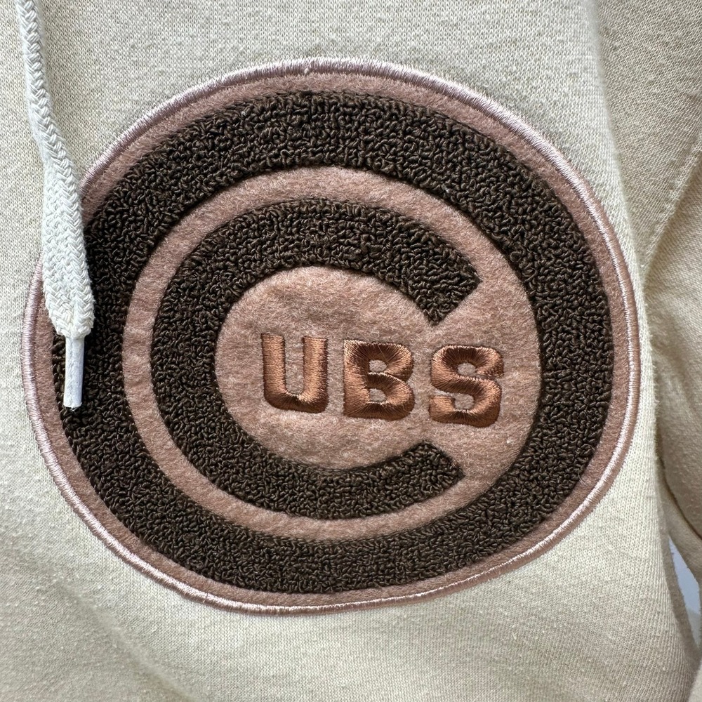 Stitches Hoodie Mens M Cream Chicago Cubs MLB Sherpa Lined Chenille Patch 94972 - Picture 4 of 11